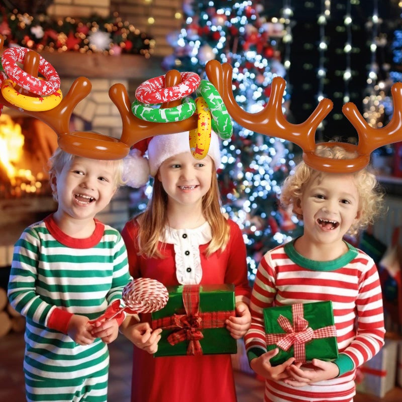 ماكس فن مجموعة من 4 قطع من ألعاب الرمي الدائرية القابلة للنفخ من ماكس فن، في الأماكن المغلقة والمفتوحة، ألعاب حفلات الكريسماس، 4 قرون و24 حلقة - Image 5